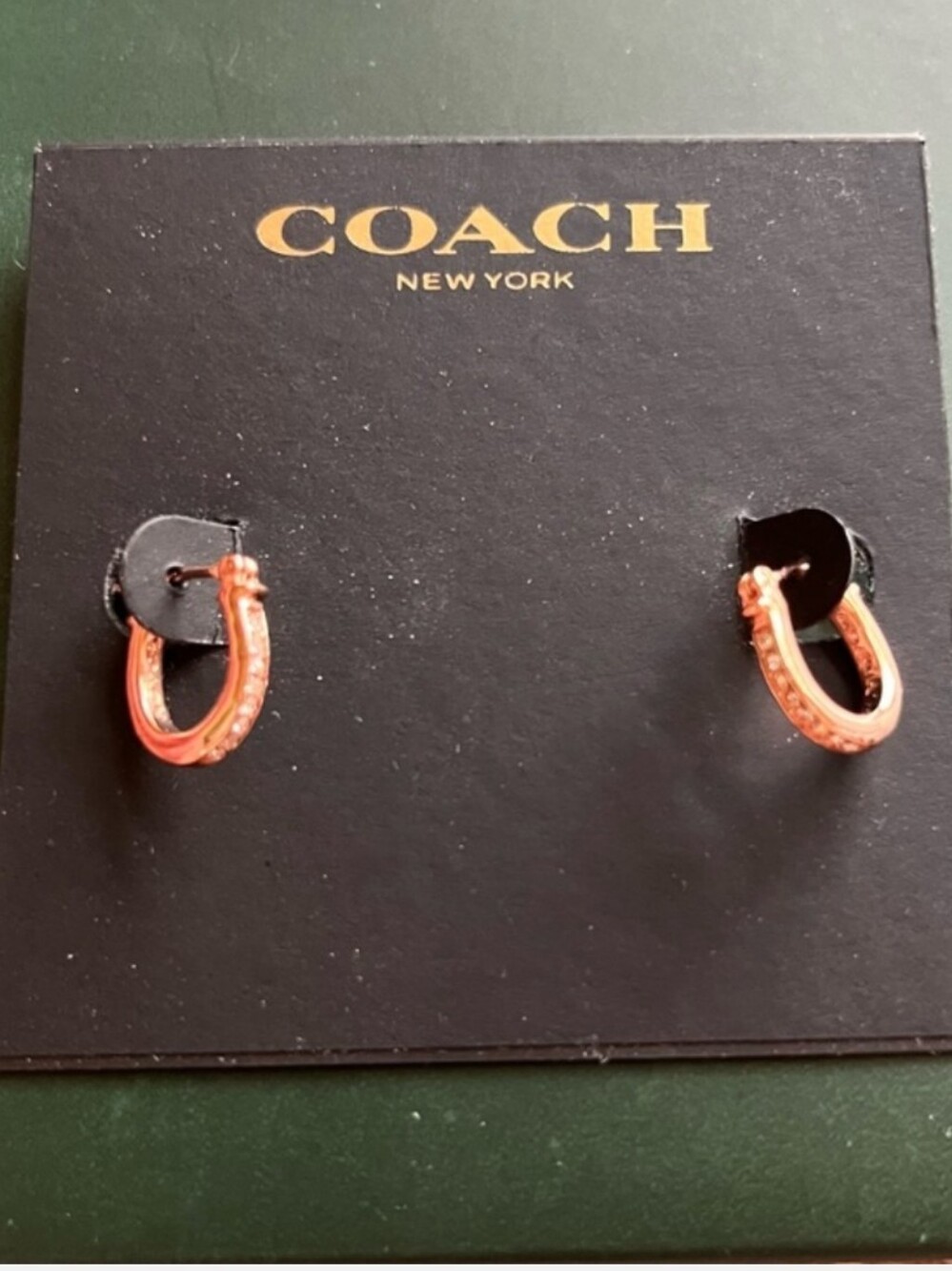 Coach Pavé Signature Huggie Earrings Rose Gold- Tone NWT